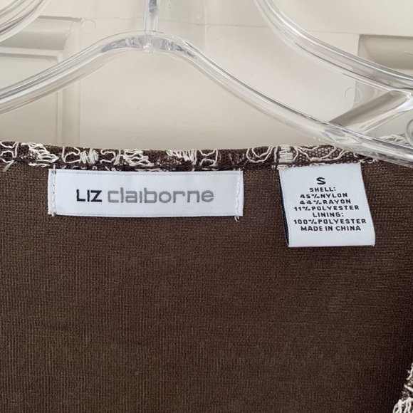 2/$25 Liz Claiborne Brown/Ivory Sheer Embroidered top - Size Small - Picture 4 of 7